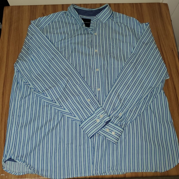 Tommy Bahama  Dress Shirt Long Sleeve 2XB White Blue Striped Big & Tall Cuffs - Picture 1 of 10